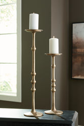 Warmstead Furniture - Ashley Furniture - Larwick Candle Holder - Candle Holder Set (Set of 2) / Antique Brass Finish - A2000683